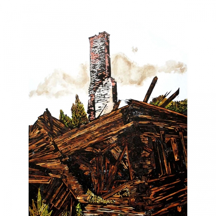 Opuszczony dom, Linoryt, Akwarela, 5/30 70x100 cm, 2015