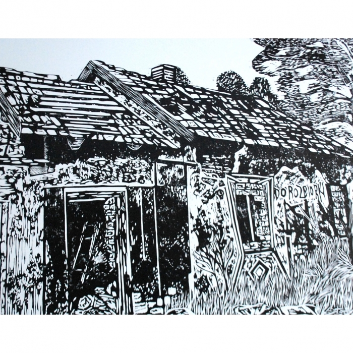 Zapomniana chata, Linoryt, 4/30, 100x100 cm, 2015