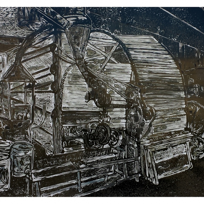 Machina 1, Linoryt, Akwarela, 100x70 cm, 2013