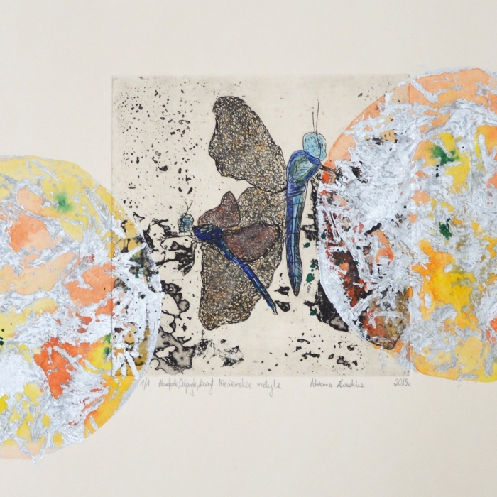 Nieziemskie motyle, Akwaforta, Odprysk, Akwarela, Kolografia, 1/1, 46x28 cm, 2016