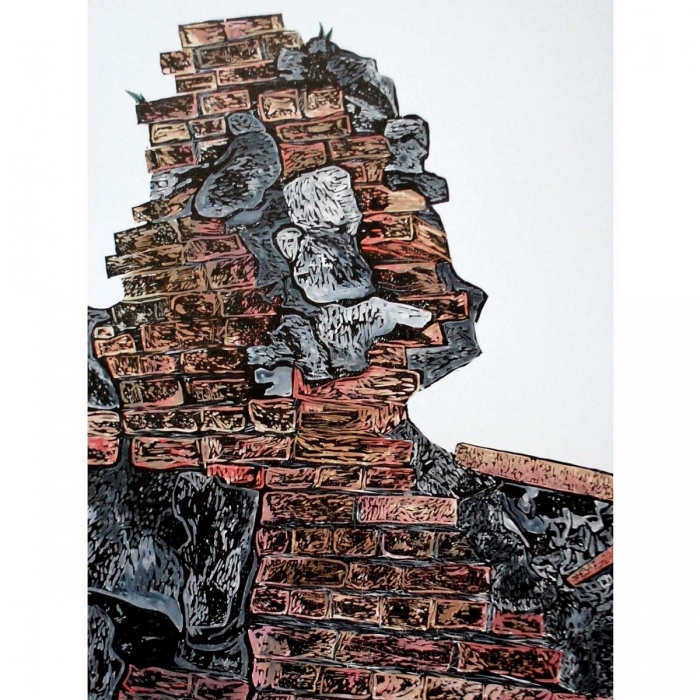 Trwałość, Linoryt, Akwarela, 7/30, 70x100 cm, 2015