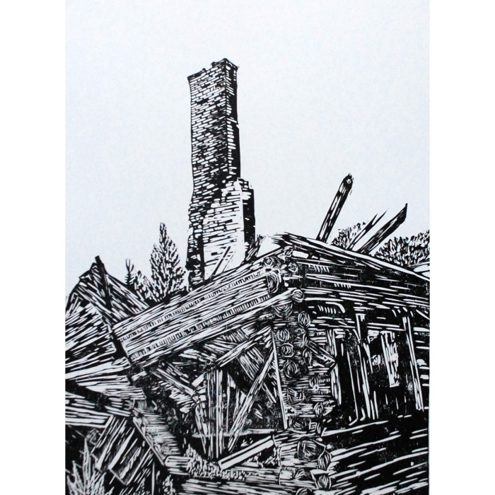 Opuszczony dom, Linoryt, 15/30 70x100 cm, 2015